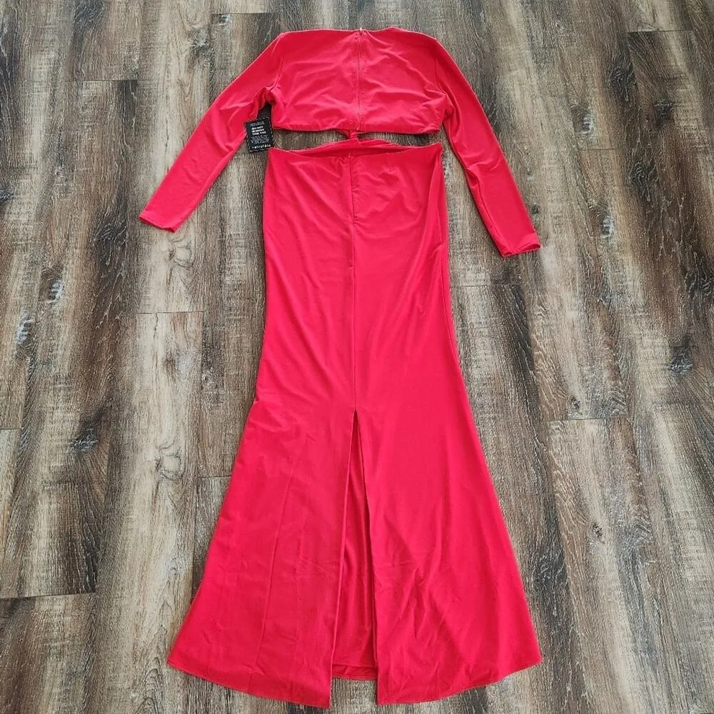Retrofete Miley Dress Red Maxi Cutout Long Sleeve Size XL NWT Long Sleeve - Image 8