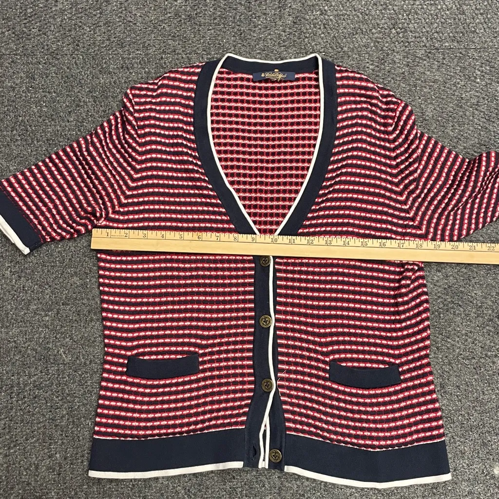 Brooks Brothers Cardigan nautical elbow length ribbed red white blue XL womens - Image 6