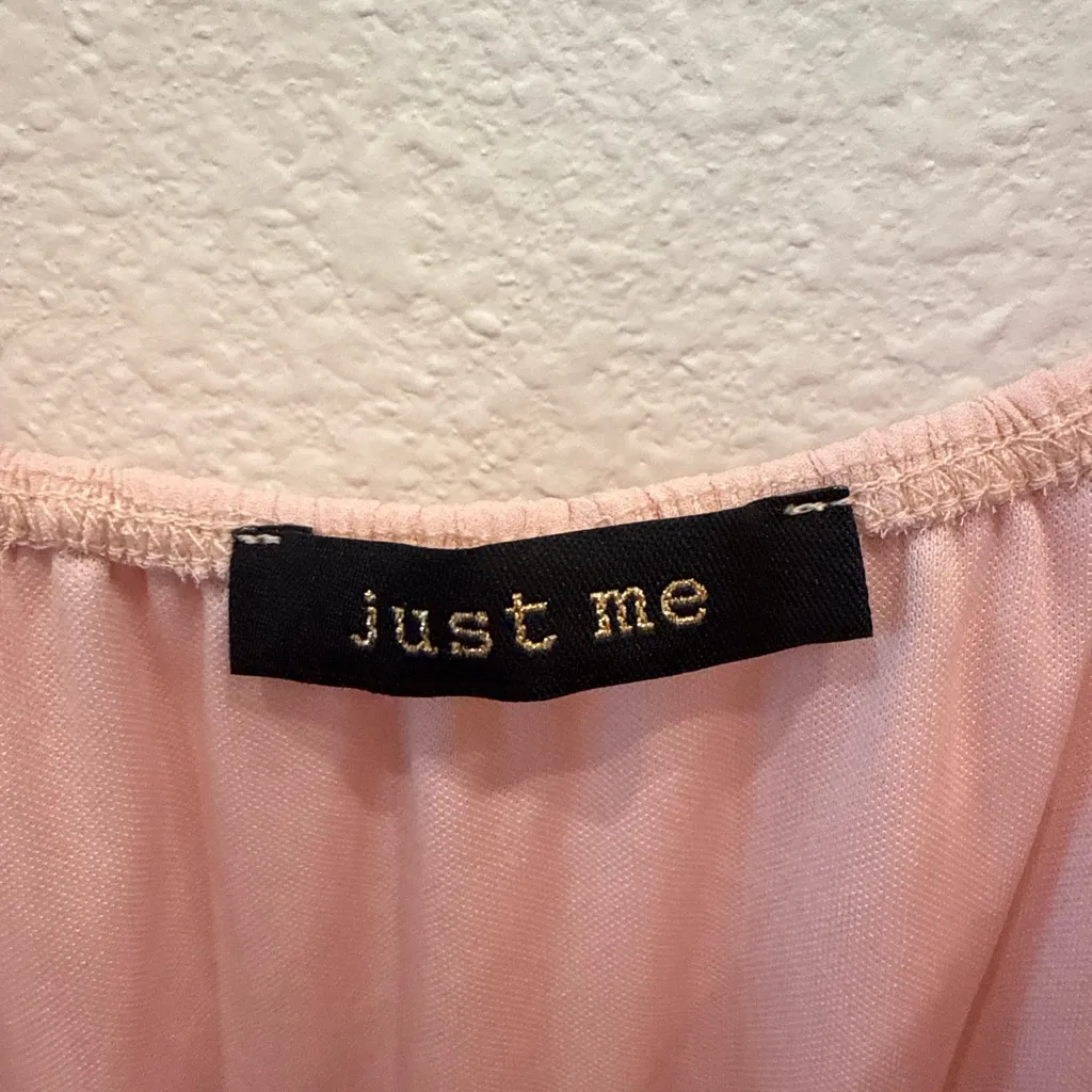 Just Me Pink Tiered Pleated Ruffle Dress Women’s Medium - Image 3