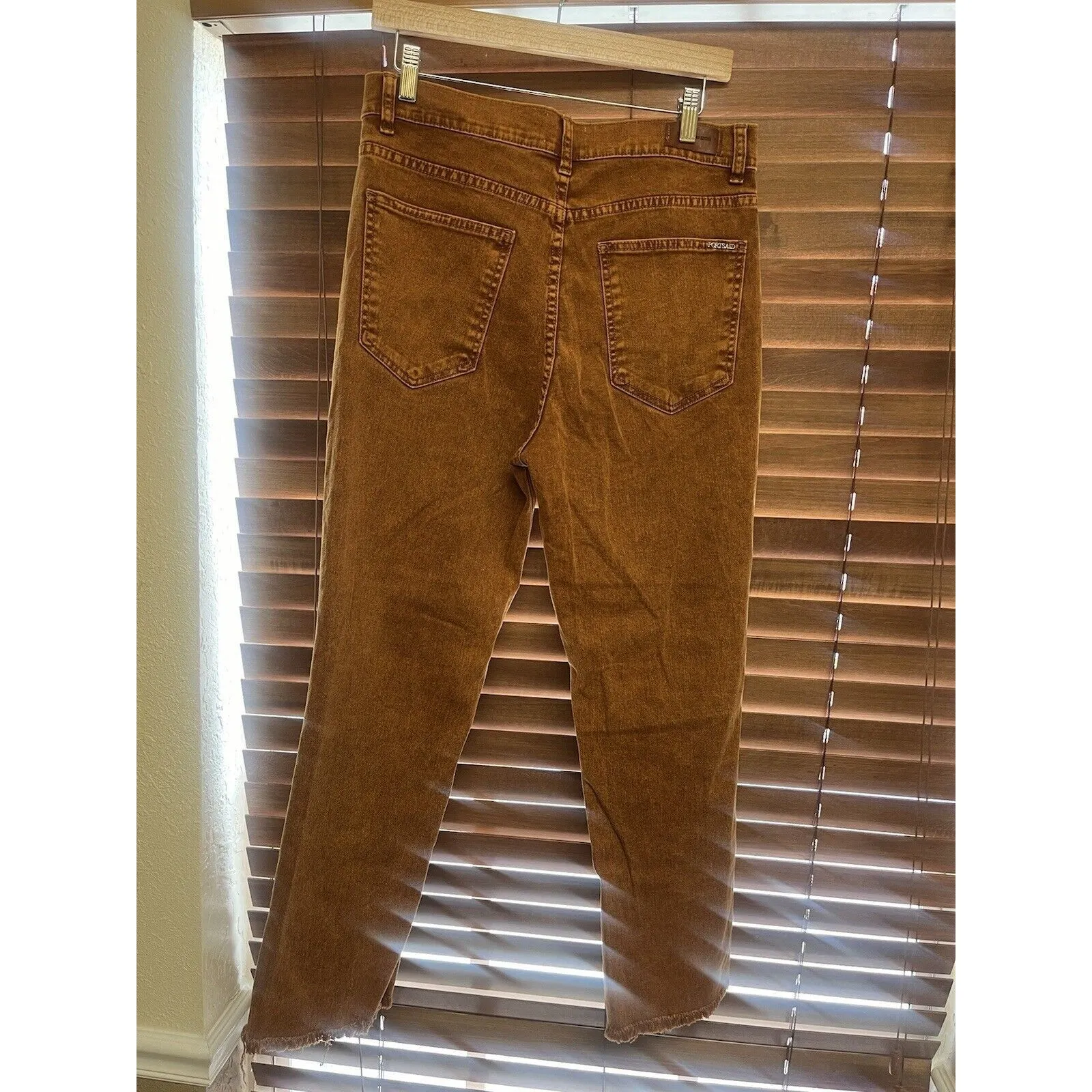Portsaid Jeans Size 29 Womens Caramel Rust Button Fly, Straight Fringe Orange - Image 2
