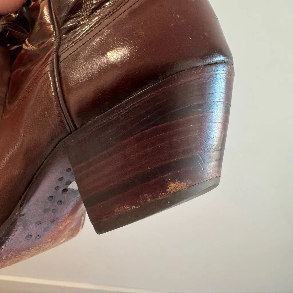 Vintage Dan Post Cherry Leather Cowboy Boots Womens Size 6C - Image 6