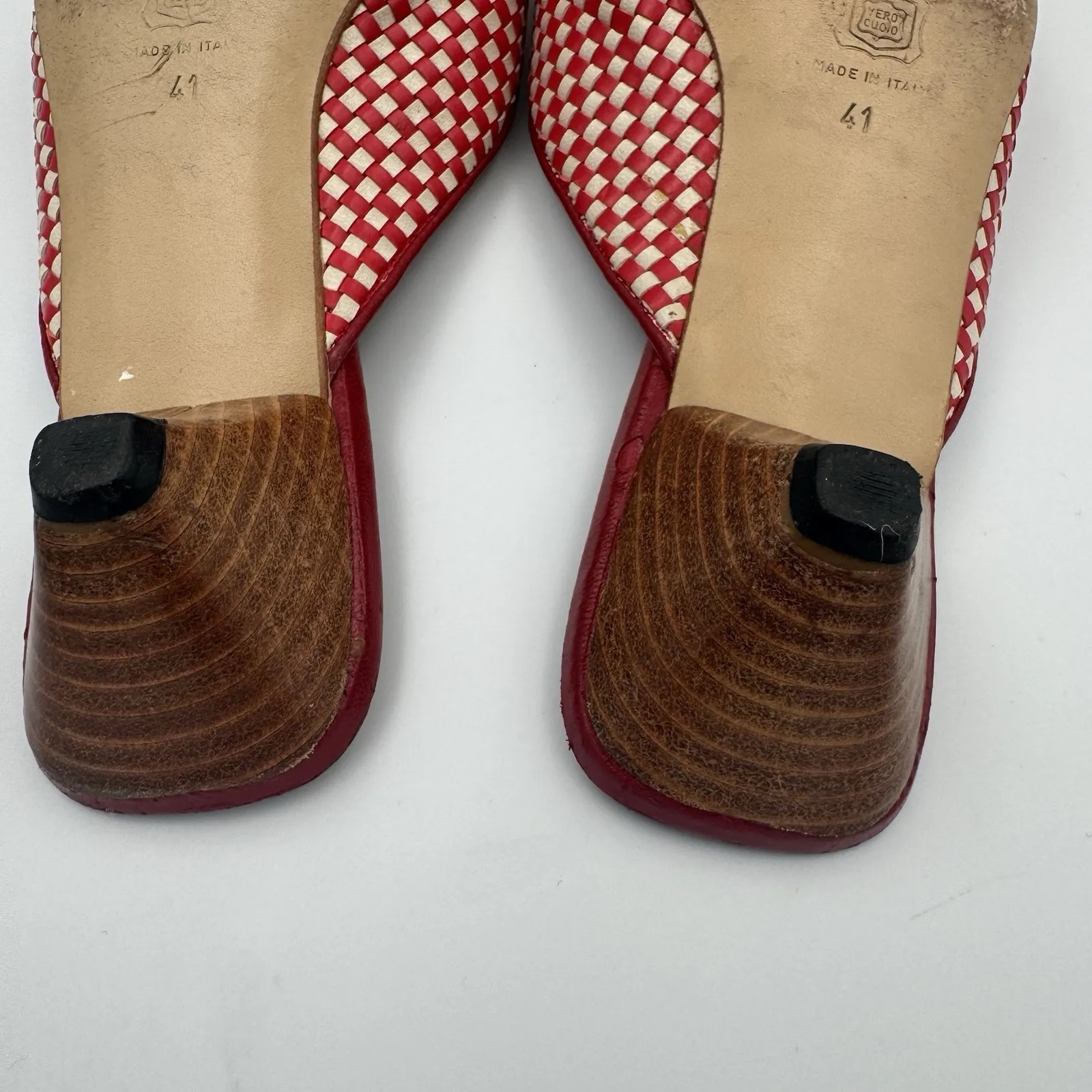 Paola del Lungo Mules‎ Red White Woven Womens Shoe Size US 9 EU 41 Slip On - Image 6