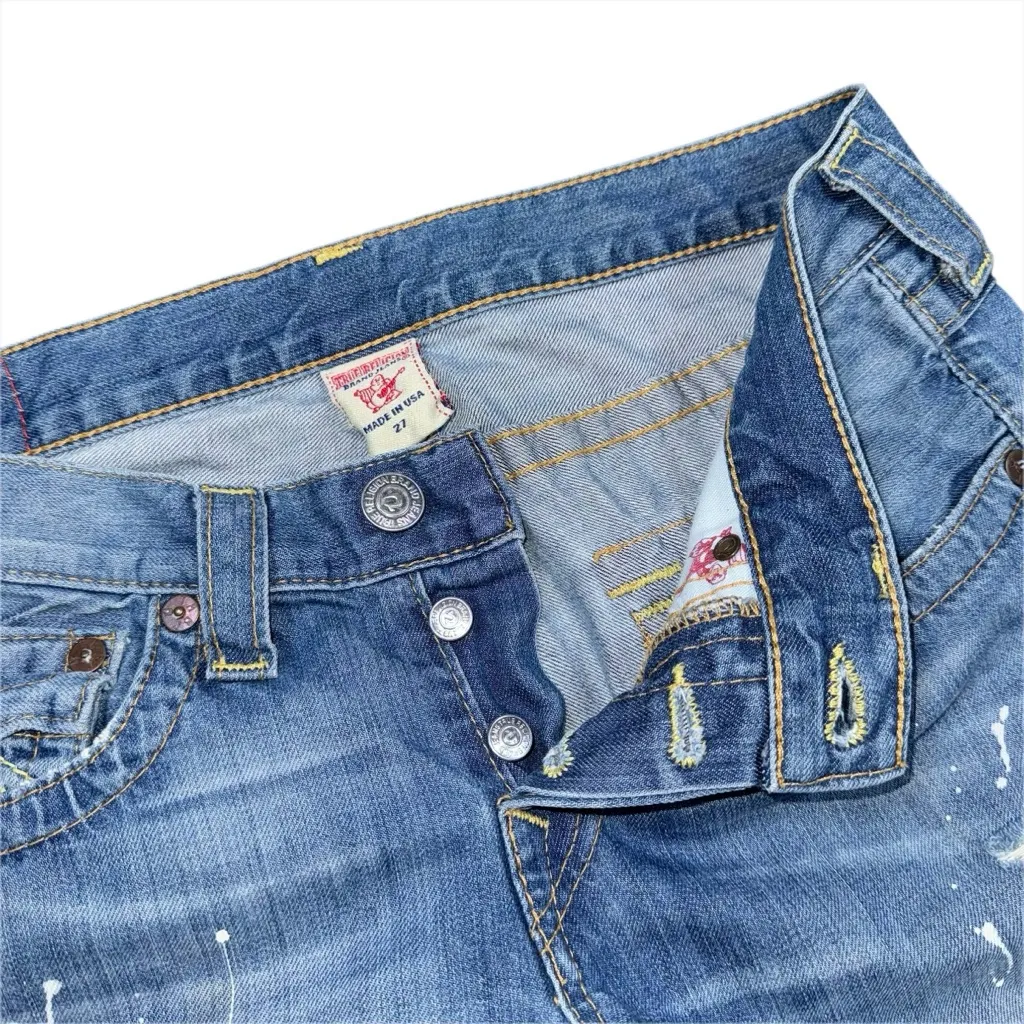 True Religion Jordan Distressed Paint Splatter Boyfriend Straight Jeans Size 27 - Image 5