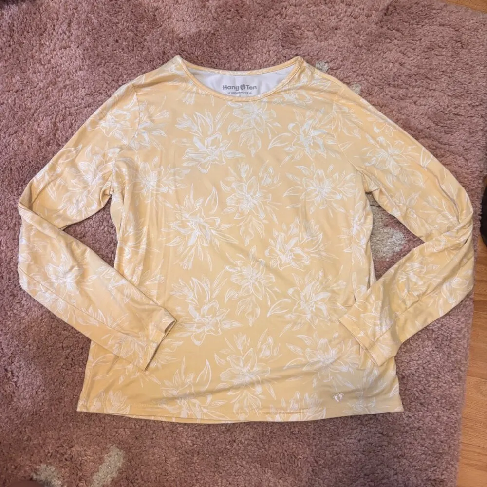 Hang Ten Sunray Long Sleeve Sun Tee Shirt Womens Size L Yellow UV Protection 50+ - Image 4