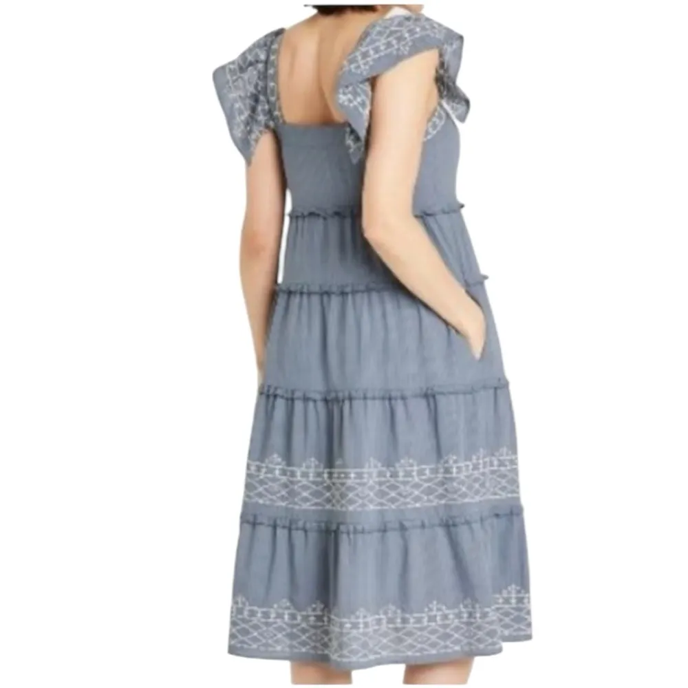 Knox Rose Ruffle Tiered Embroidered Midi Dress size Small - Image 2