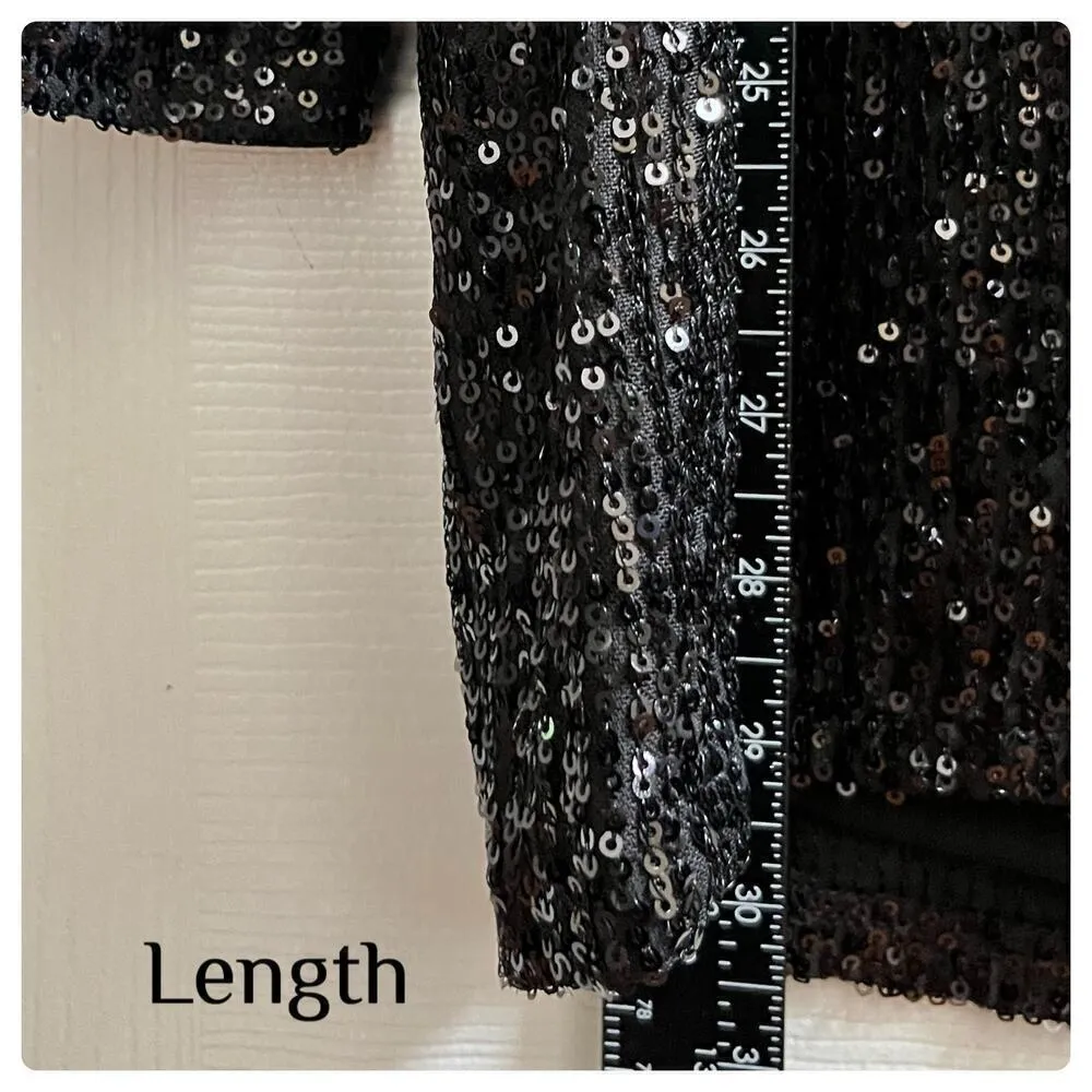 Riley & Rae New Black Longline Sequin Snap Button Shirt Jacket Size Medium - Image 9