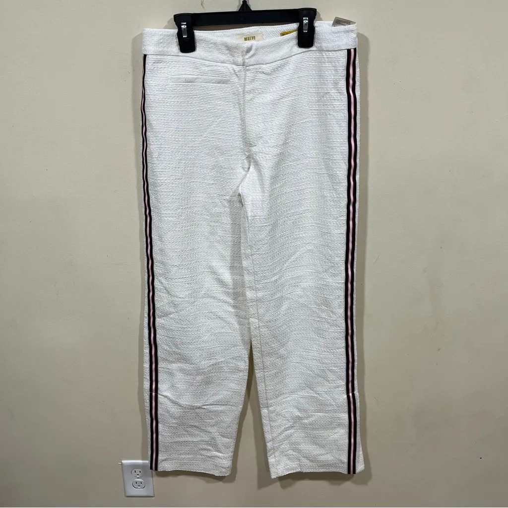 NWT Anthropologie Maeve Textured White Stratus side-stripe pant size 4 - Image 6