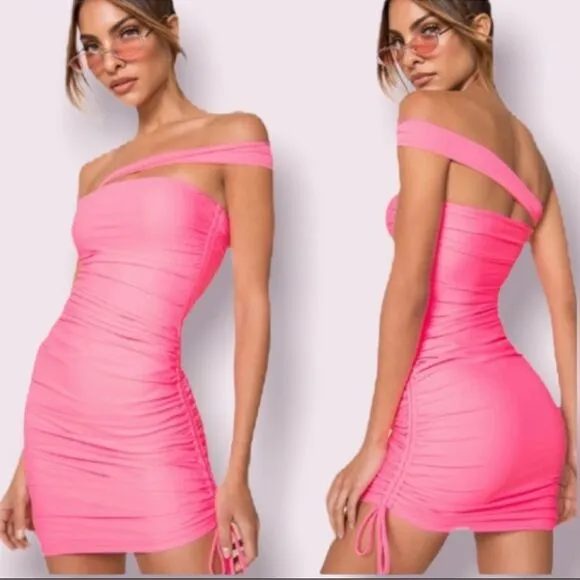 Tiger Mist Ciera Bodycon Mini Dress Neon Pink NEW Size Large - Image 2