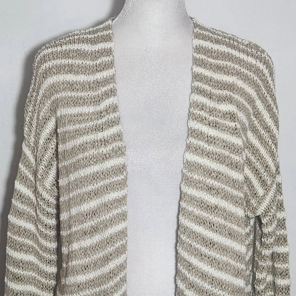 Soft Surroundings Tan and White Stripe Knit Cardigan Sweater Size Petite Small - Image 3
