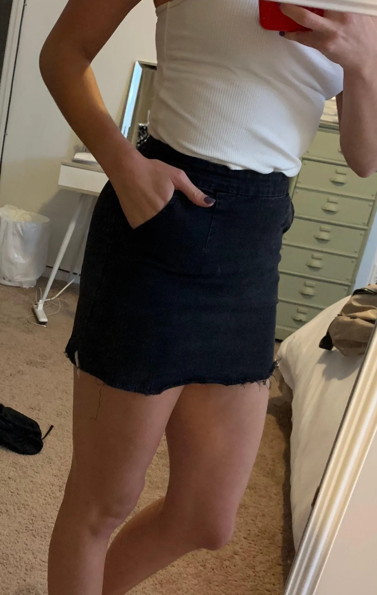 Womens  Black Denim Skirt - Image 2