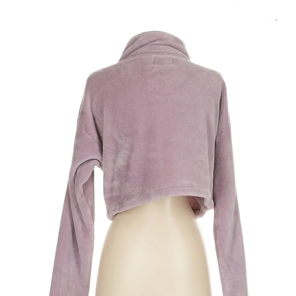 Urban Outfitters Cropped Lavender Quarter-Zip Fleece Pullover - Image 2