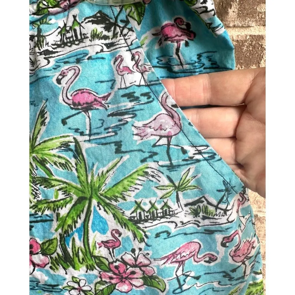 Vintage Flamingo Shorts Drawstring Stretch Waist 32 in Palm Trees Pocket… Blue Size undefined - Image 7