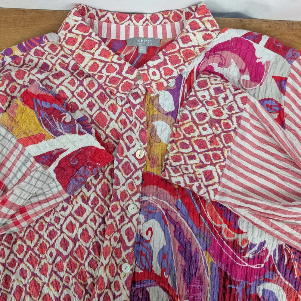 Habitat Textured Block Pattern Button Up Shirt XL - Image 4