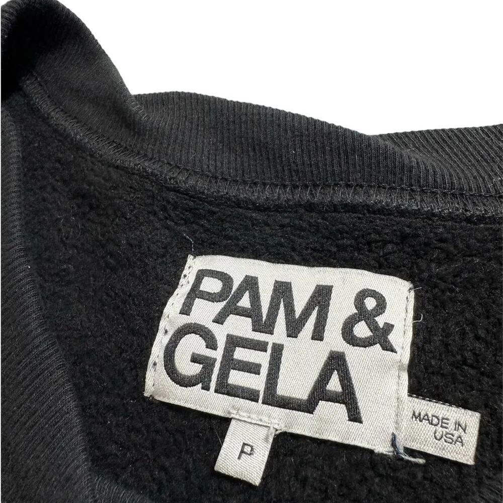 Pam & Gela Asymmetrical Side Zipper Short Sleeve Sport Sweatshirt Top Black XS - Image 6