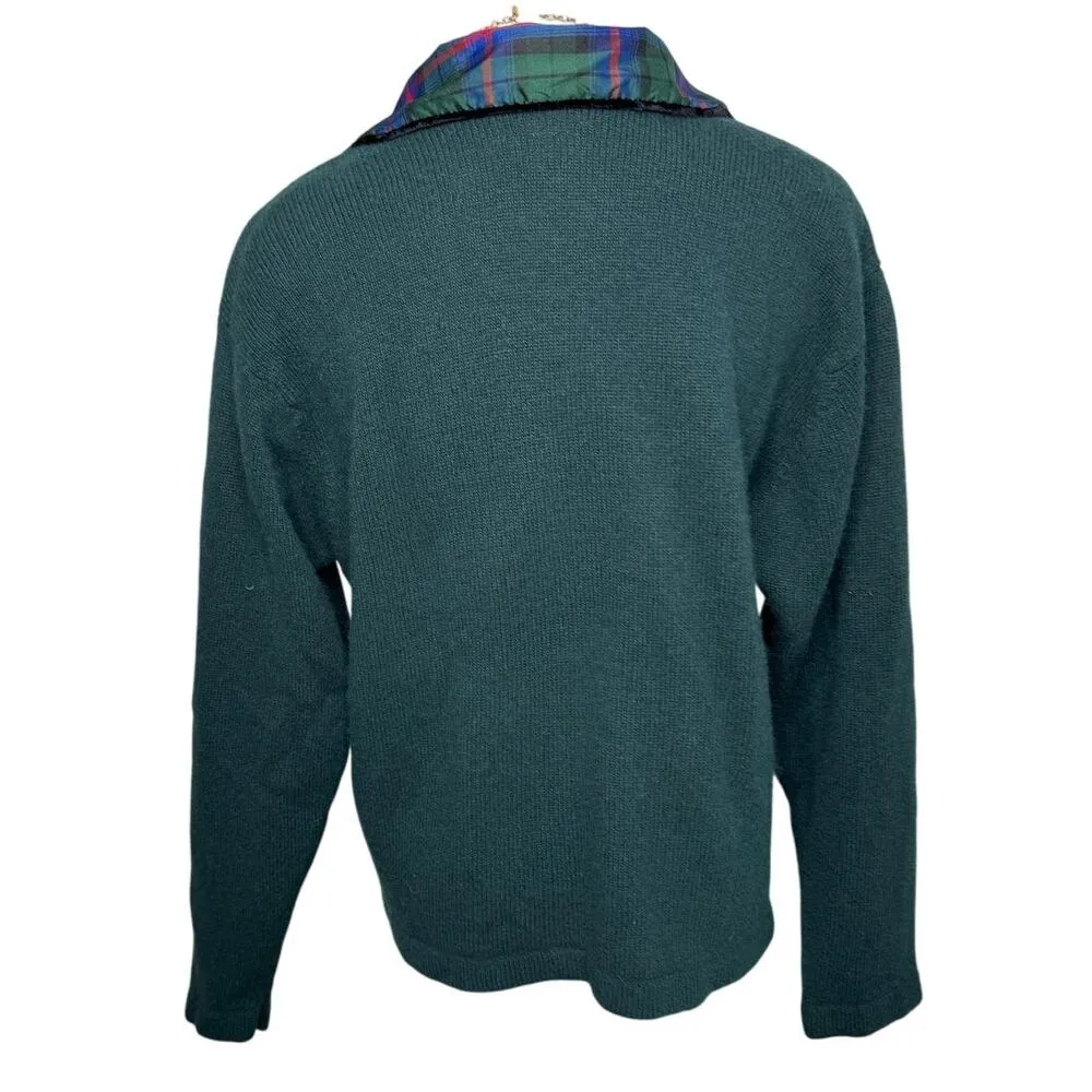 Vintage Talbots wool angora velvet plaid round collar cardigan sweater size M - Image 4