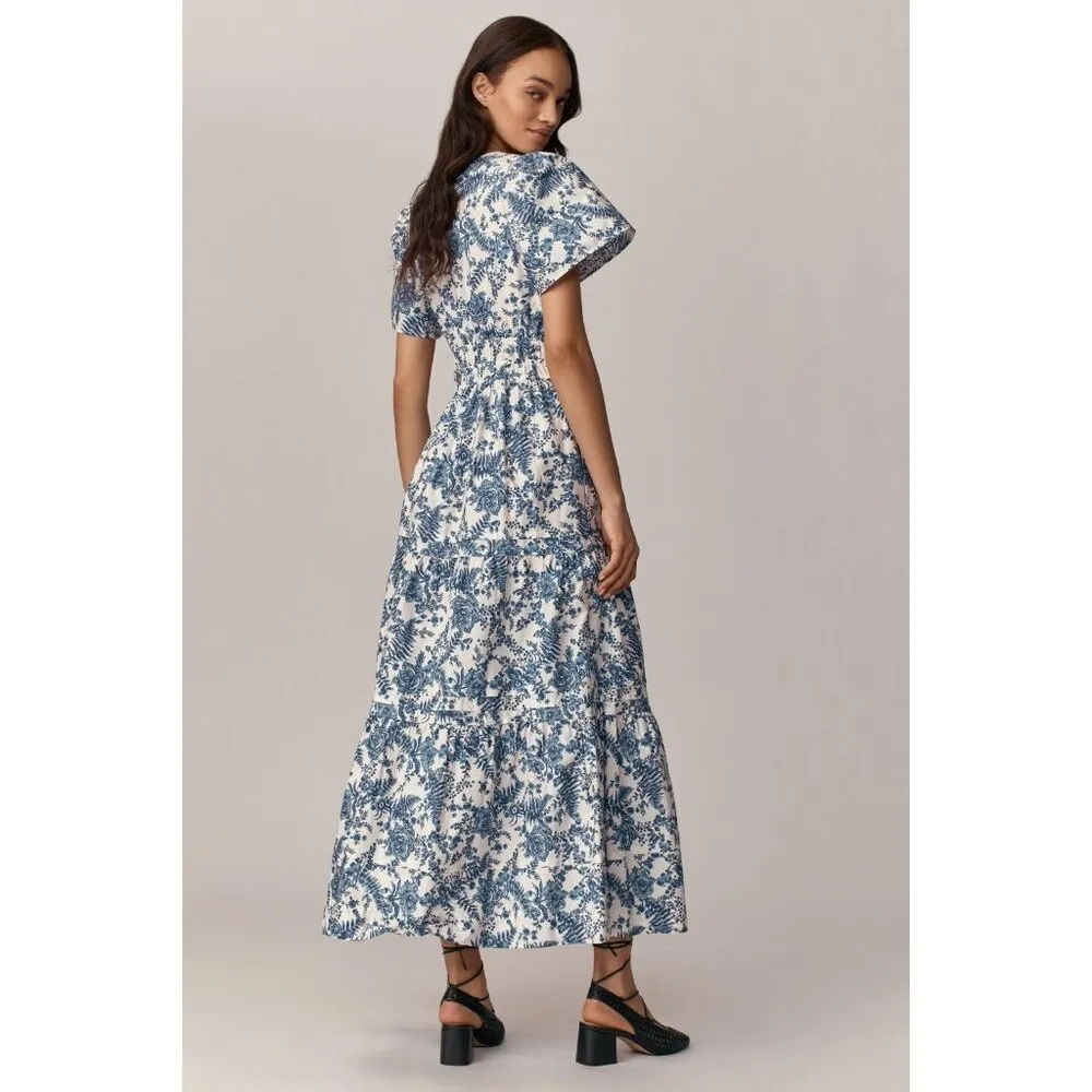 NWT Anthropologie Maeve Somerset Maxi in Ivory Blue Floral Tiered Cotton Dress M - Image 3