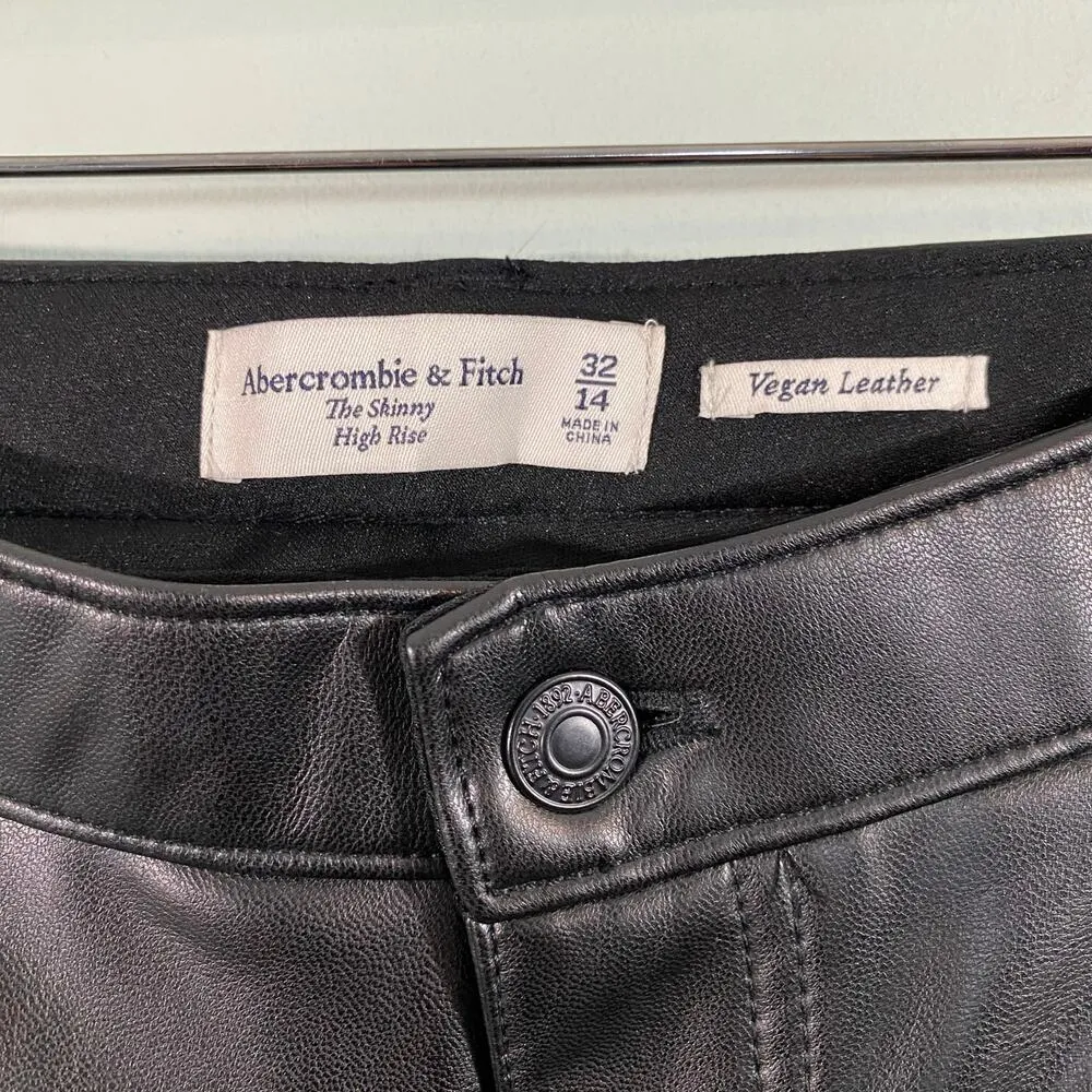 Abercrombie & Fitch Black Vegan Leather High Rise Skinny Pants Size 14 NWT - Image 4