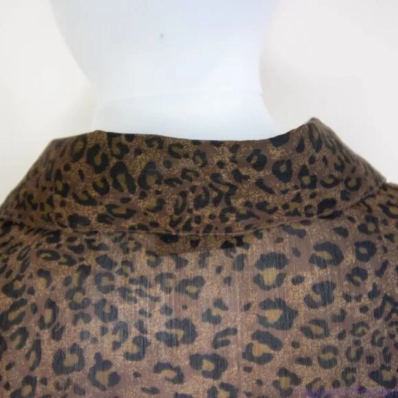 Silk Icon Collection 100% silk leopard animal print button down shirt, size L Brown Size L - Image 10