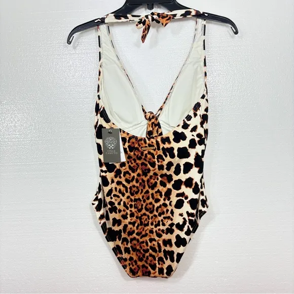 VINCE‎ CAMUTO $134 Leopard Print Knot tie front standard one piece swimsuit 10 M - Image 7