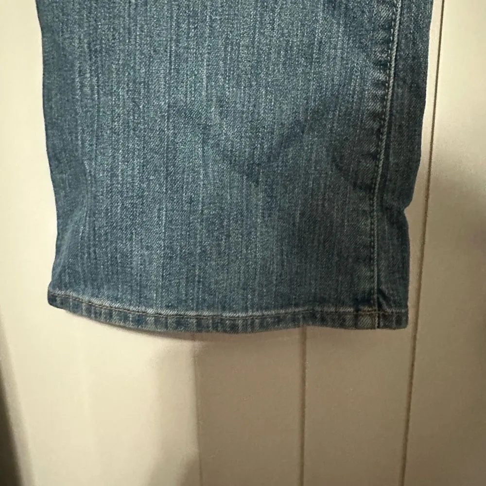 Bebe women’s denim blue jean flare bottoms , rhinestones on back pockets - Image 4