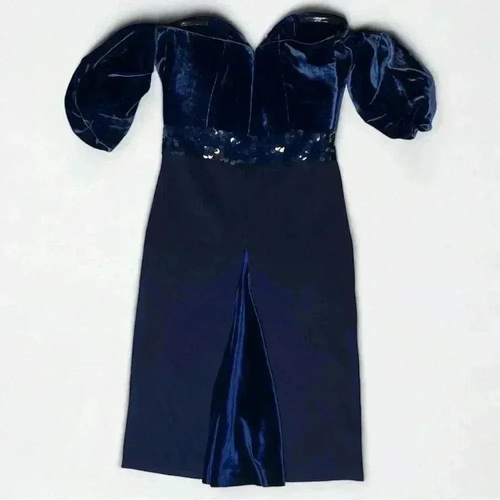 NWOT SACHIN & BABI Off-The-Shoulder Soto Midi Dress Size 6 Blue Sapphire Silk - Image 7