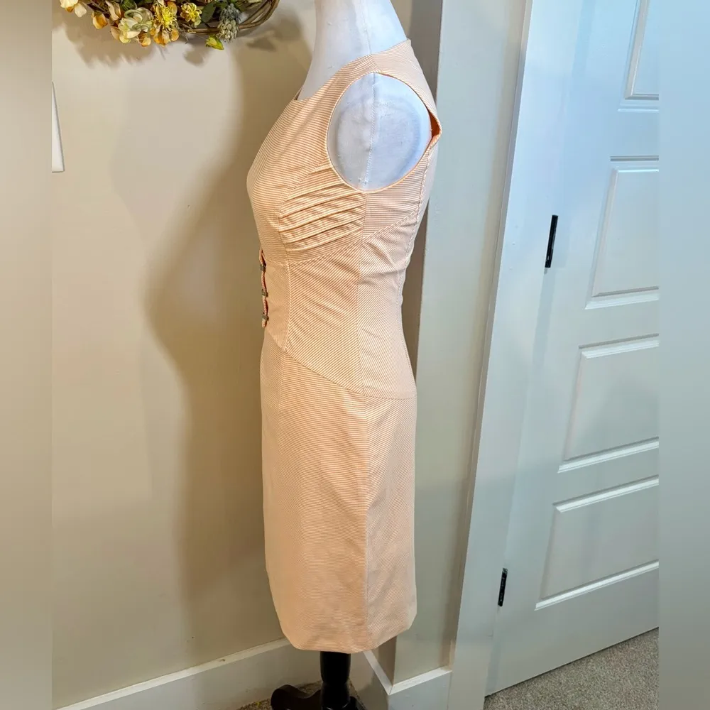 ANTONIO MELANI Corset Waist Orange/White Micro Stripe Sheath Career Dress Sz 0💚 - Image 6
