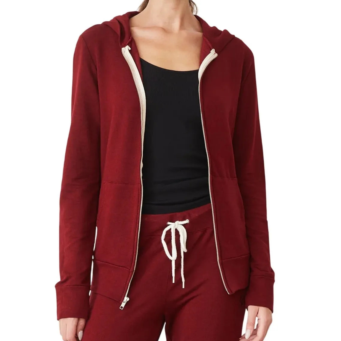 Monrow Supersoft Zip Up Hoody Womens M Maroon Red Hoodie Sweatshirt Full Zip Size M - Image 2