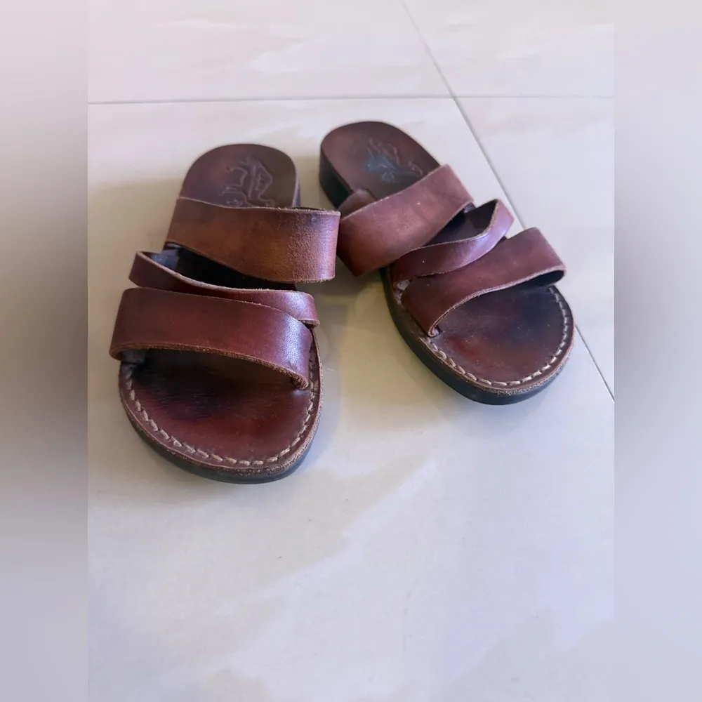 CAMEL Brown Leather Sandals Greek Roman from Israel EUR 37 Comfy Sandals Summer Size 7 - Image 6