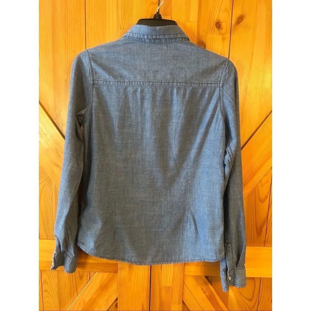 Silver Jeans Western Denim Shirt Medium Wash Pearl Snap Buttons Size Large (5649 - Image 6