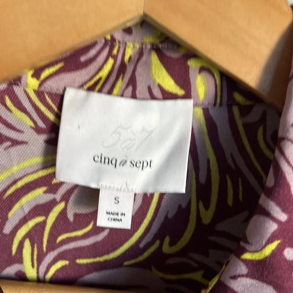 Cinq A Sept Purple Blanche Rhinestone Printed Button Front Top - Image 8