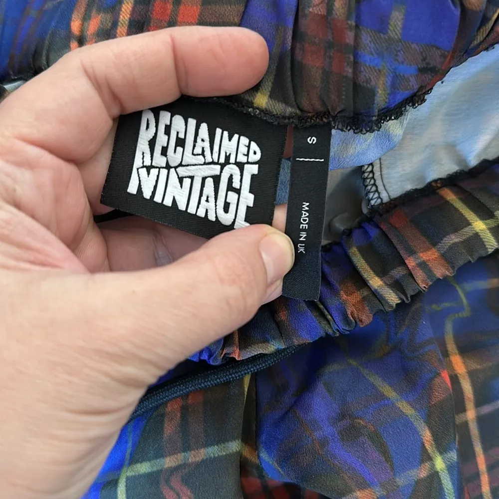 ASOS Reclaimed Vintage Unisex Plaid Checkered Shirt Pants Set Sz S Blue - Image 5