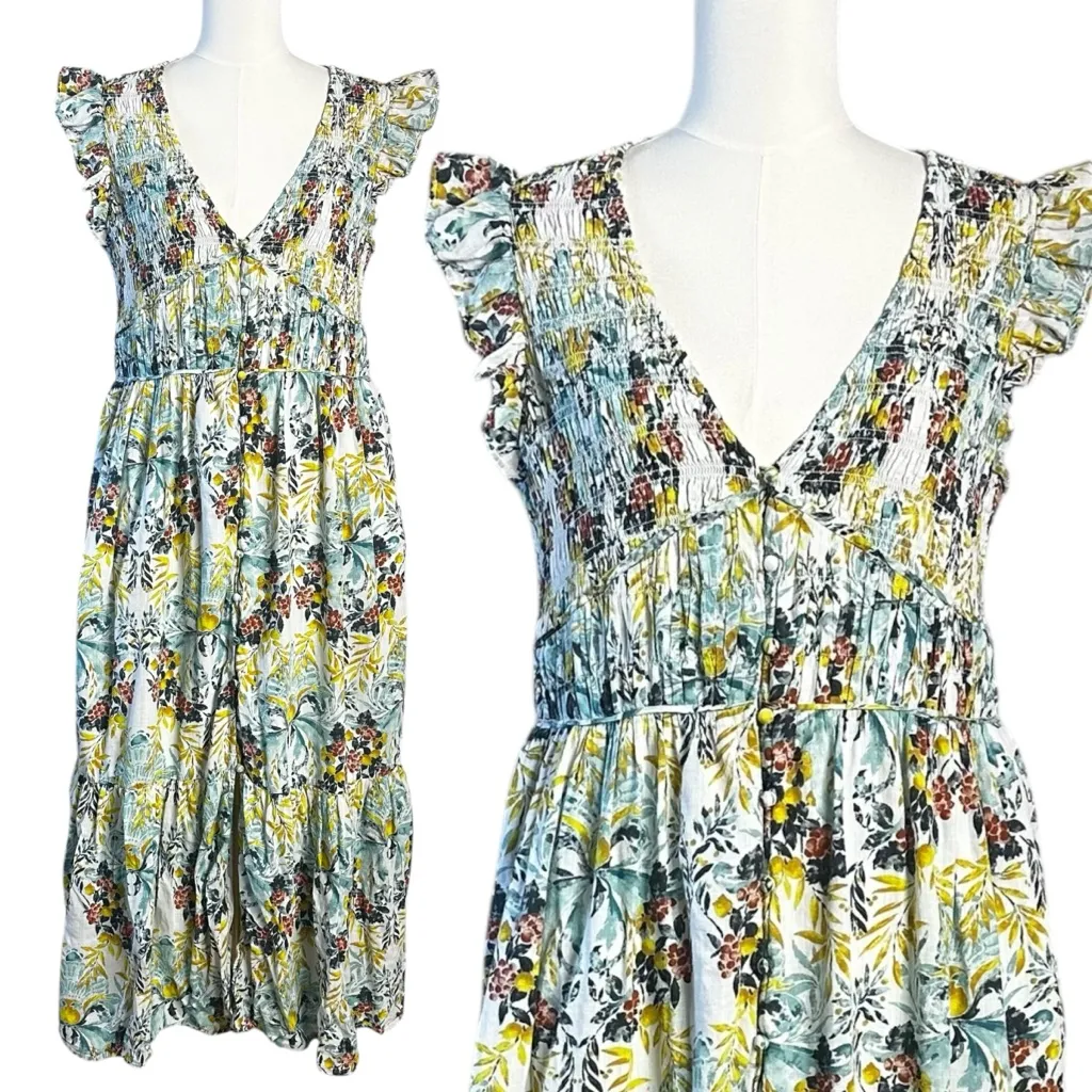 Anthropologie The Peregrine Midi Dress in Chartreuse XL Bohemian Floral - Image 6