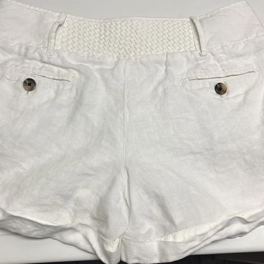 Ann Taylor LOFT White Linen Lined Shorts w/ Pockets & Basketweave Accents- Sz 10 - Image 12