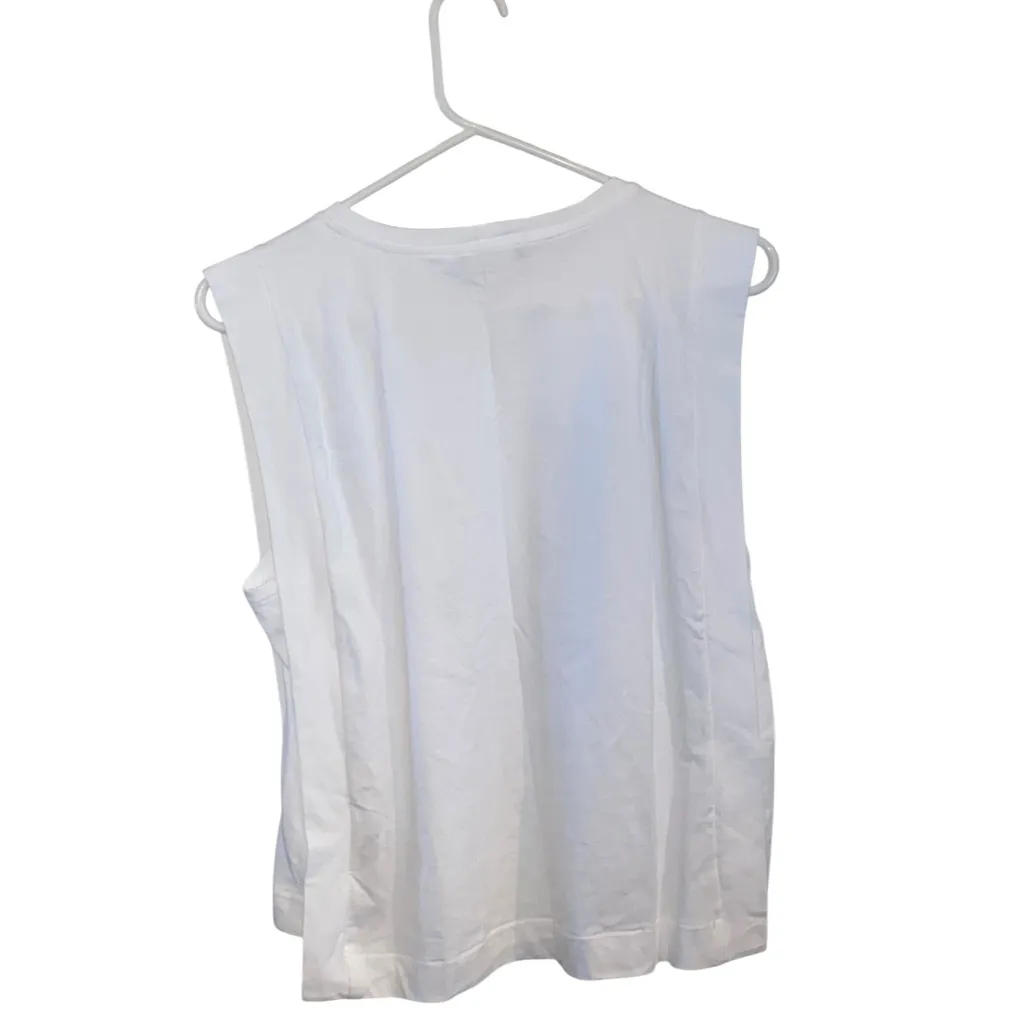 New United colors of Benneton White Cotton Sleeveless T-shirt Top sz M - Image 5