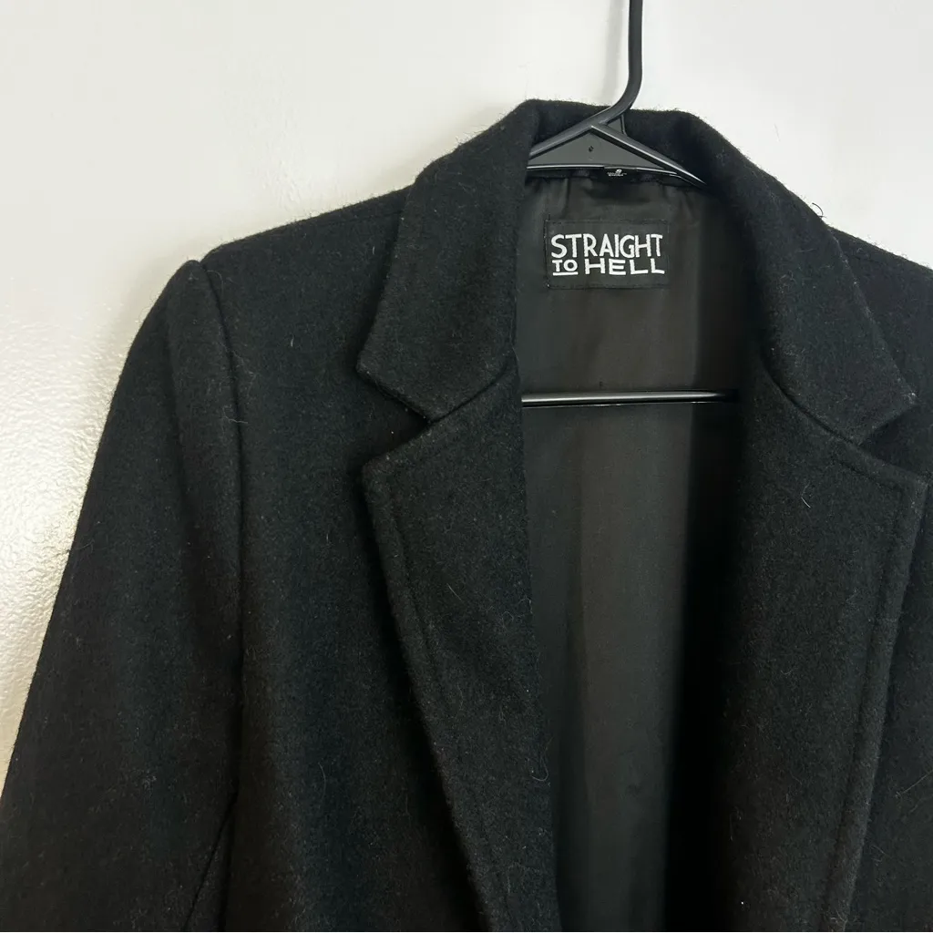 Straight to Hell Black Black Wool Long Dress Coat/Jacket Size Small - Image 5