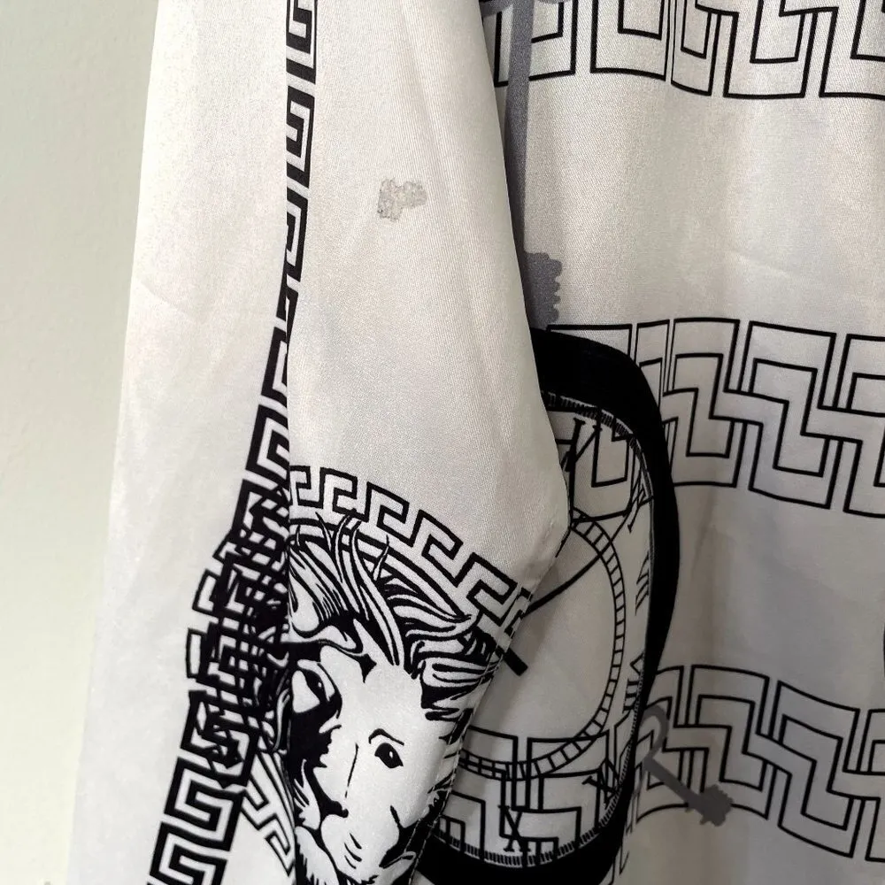 Alex Winer Wu white black striped lion design vintage button down women size L Size L - Image 4