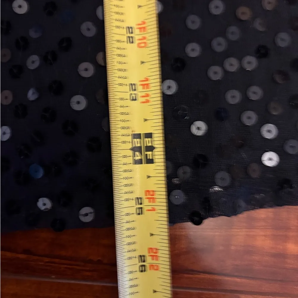 Vintage Y2K 2000s edgy cocktail boho disco sequin midi black skirt size 25 - Image 16