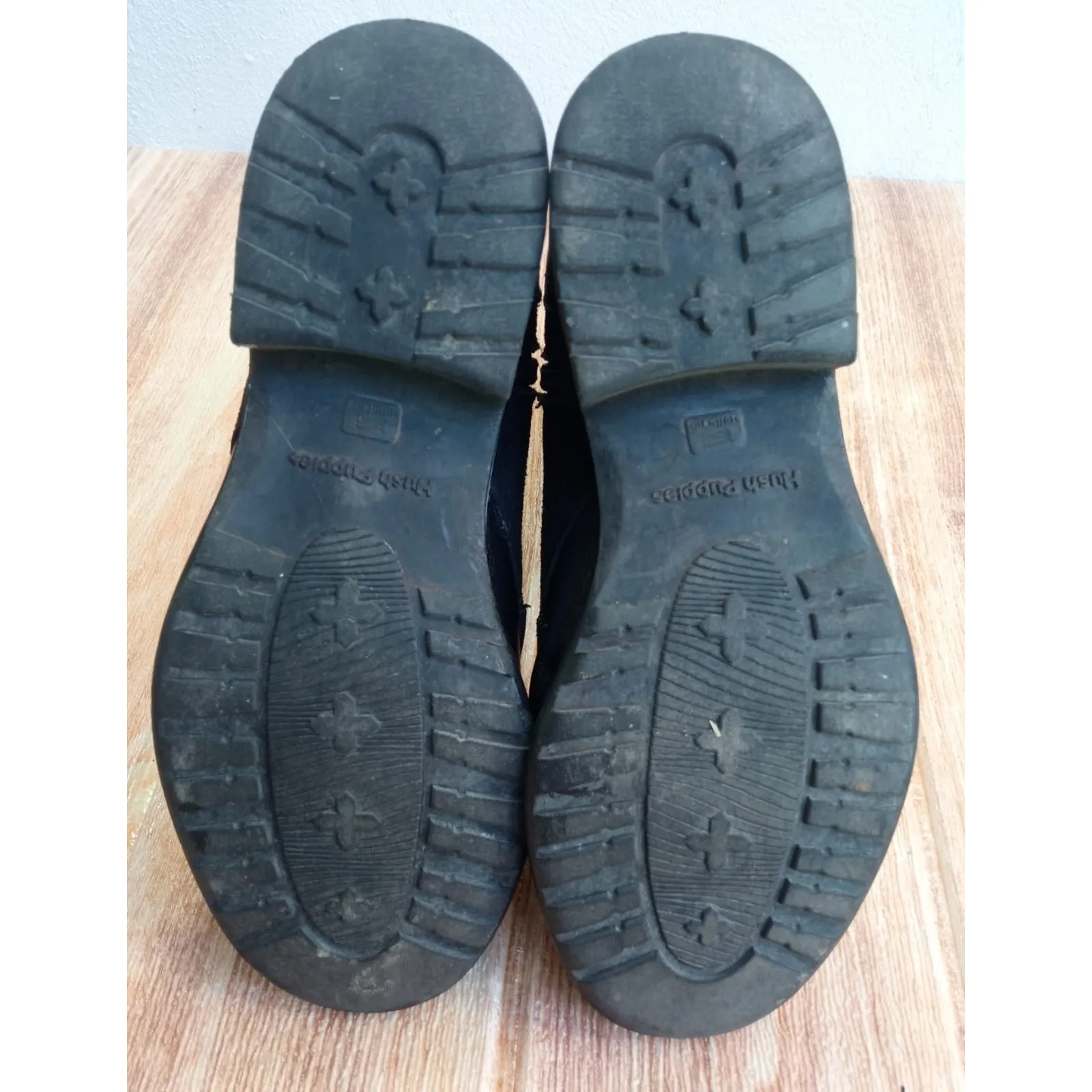 Hush Puppies Women's Boots Combat Leather Side Zip Buckle Block Heels Black Sz 5 - Image 5