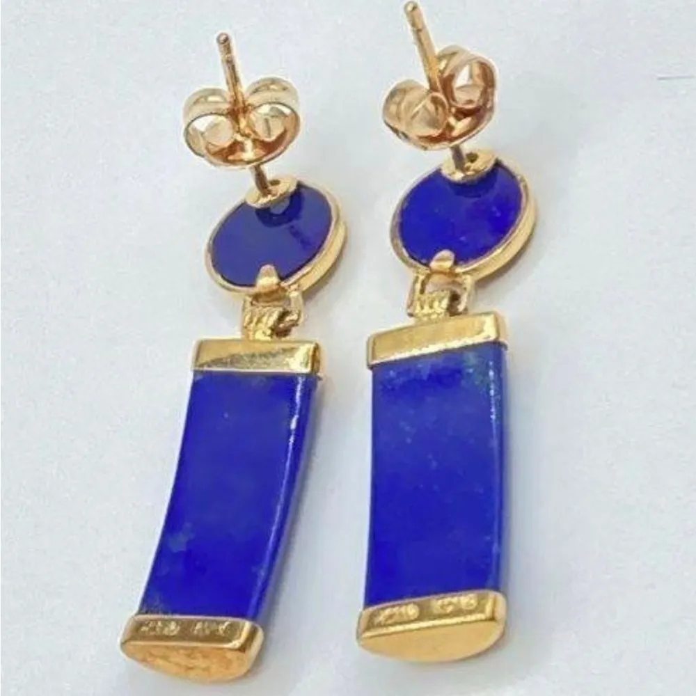 14K Gold Lapis Stud Earrings - Image 7