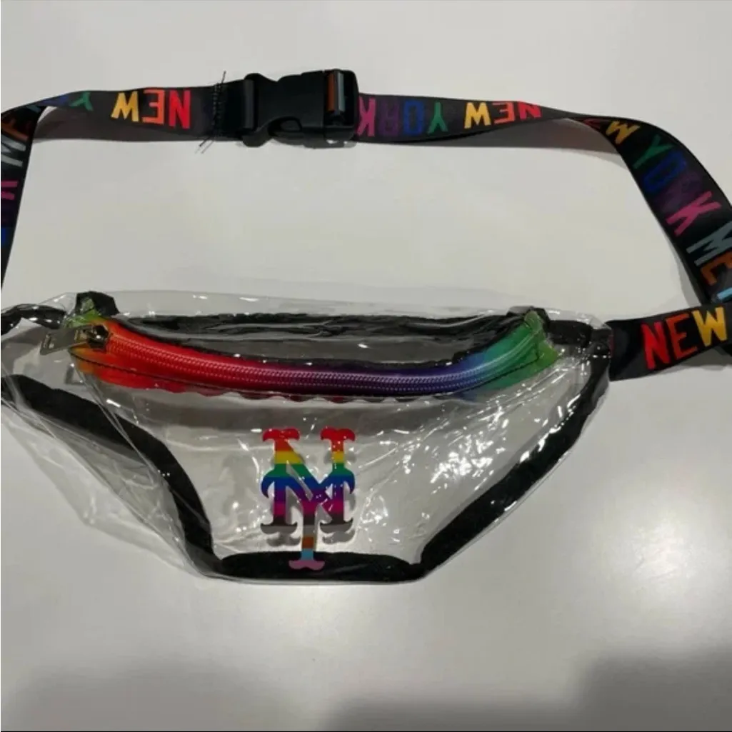 MLB Clear Fanny Pack with Rainbow Accents New York NY Mets Baseball Unisex Pride Blue - Image 1