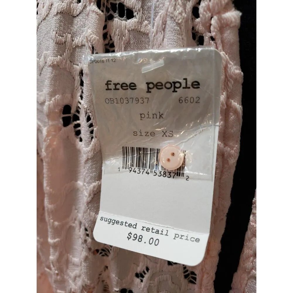 Free People Olivia Romantic Pink Lace Round Neck Flare Sleeve Blouse Size XS - Image 8