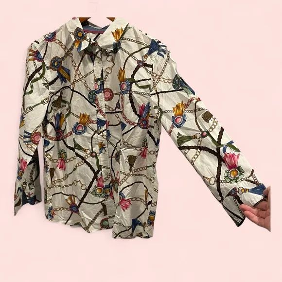 Talbots equestrian old money boujee button front blouse breezy cotton - Image 2