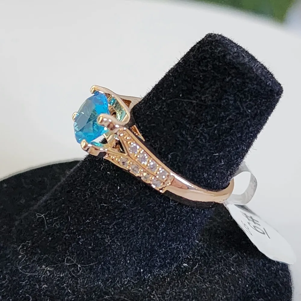 Gold Filled Ring with Simulated Blue Topaz Stone - Image 3