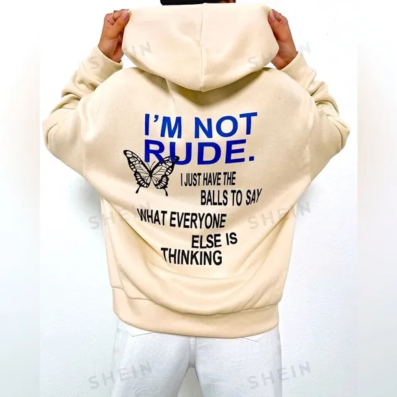 SHEIN MOOSTA Slogan & Butterfly Graphic Kangaroo Pocket Drop Shoulder Hoodie - Image 2