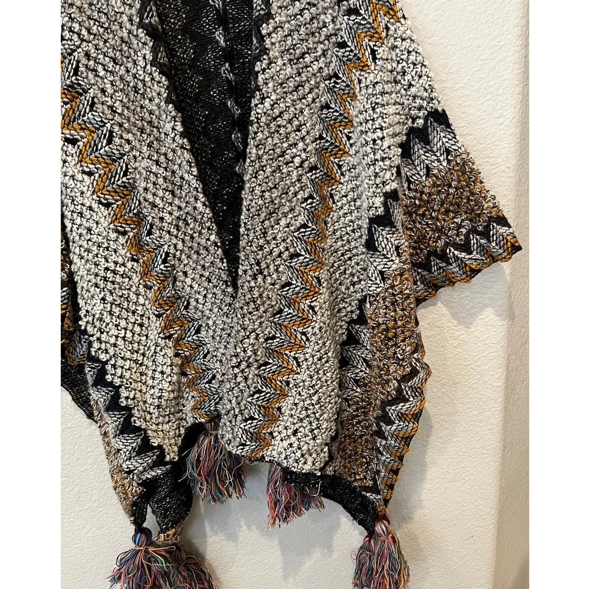 SAACHI Multi Chevron Knit Fringe Duster One Size Gray Size 12 - Image 8