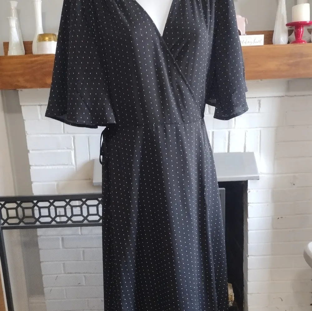Lulu’s Farah Black Polka Dot Flutter Sleeve Midi Wrap Dress Size M - Image 4
