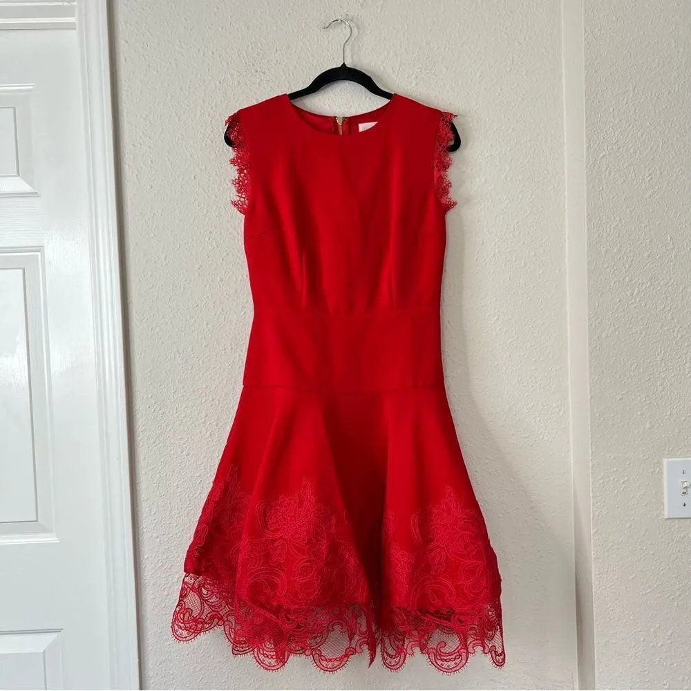Bronx and Banco Antonia Red Sleeveless Lace Trim Mini Flared Dress Size US 6 - Image 5