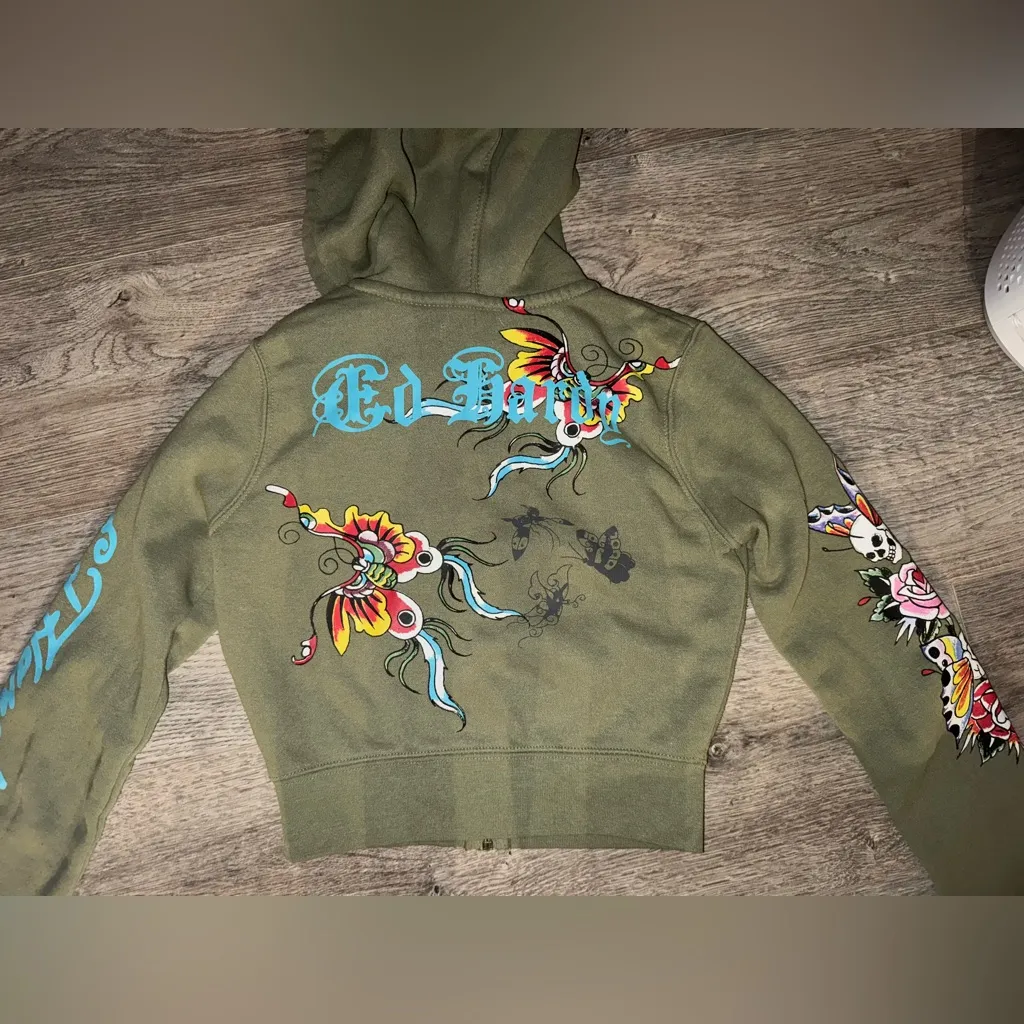 Ed Hardy Cropped Long Sleeve Jacket XS Women’s butterflies & Skulls - Image 10