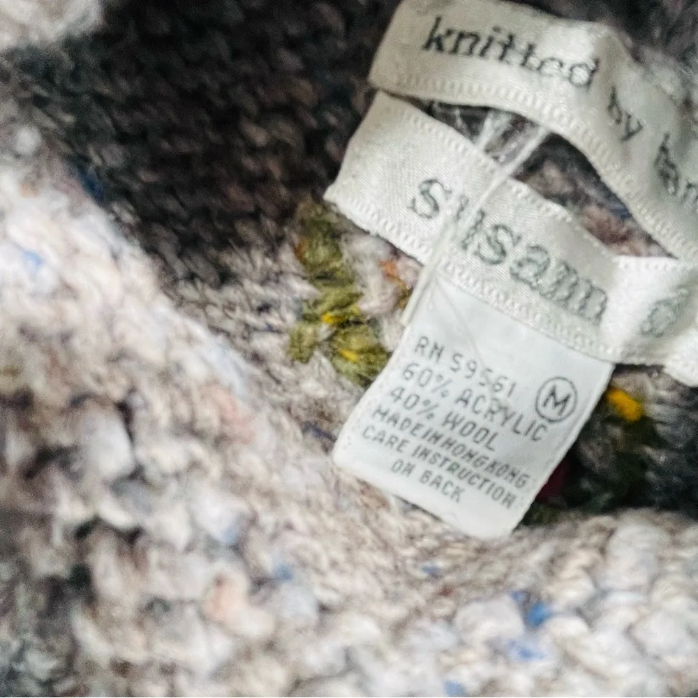 Vintage susann D long sleeve knit turtle neck sweater flower pattern Pom Pom’s m Blue Size M - Image 8