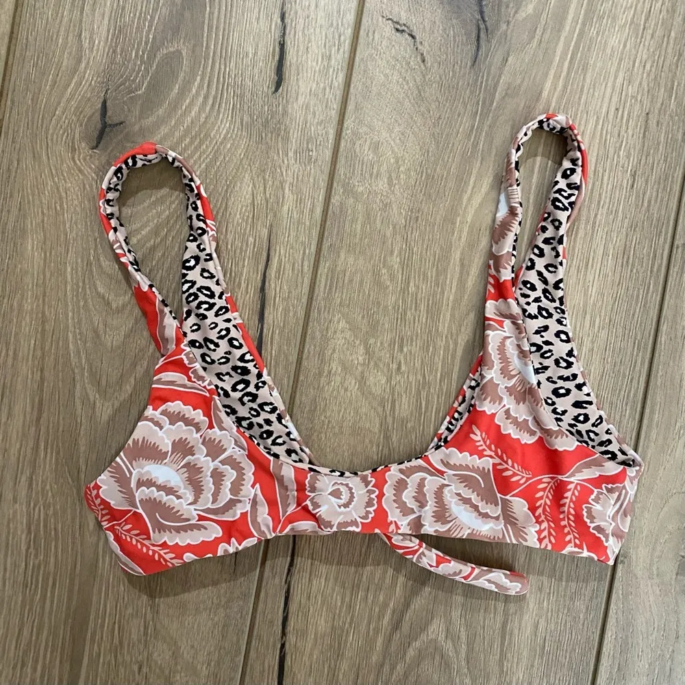 amuse society floral red eleanora cheetah leopard tie bikini top reversible - Image 3